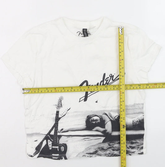 Fender Girls White Graphic Print Cotton T-Shirt Short Sleeve Size S