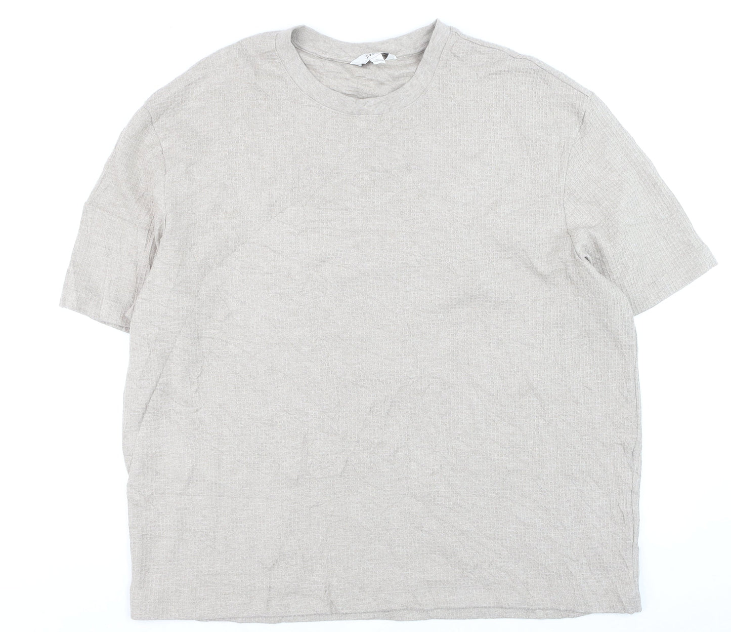 Marks and Spencer Men Beige Cotton Blend Crew Neck Short Sleeve T-Shirt XL