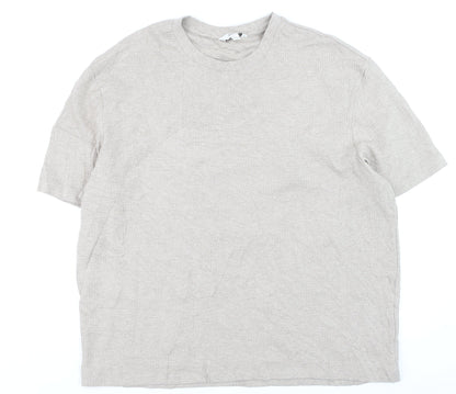 Marks and Spencer Men Beige Cotton Blend Crew Neck Short Sleeve T-Shirt XL