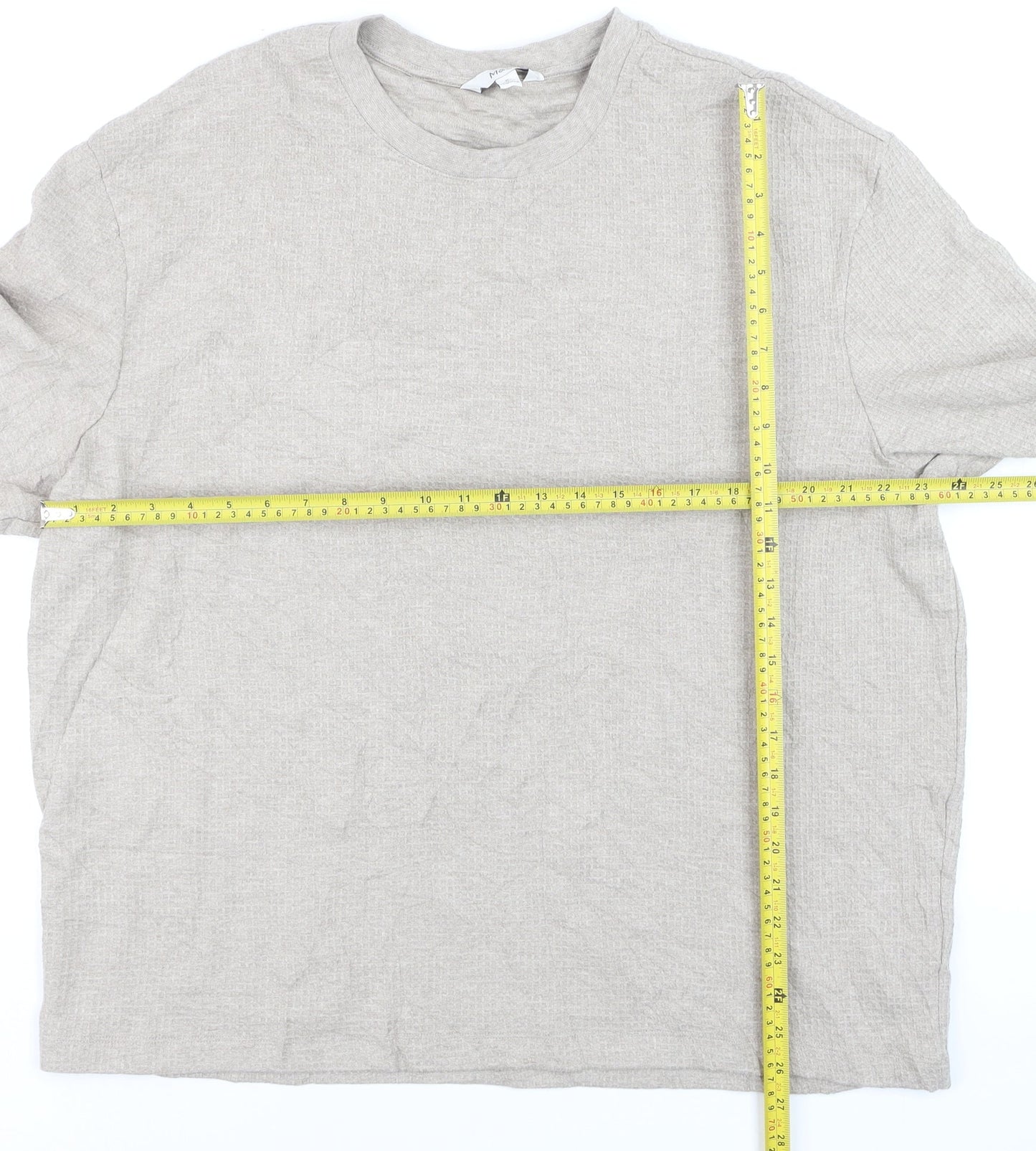 Marks and Spencer Men Beige Cotton Blend Crew Neck Short Sleeve T-Shirt XL