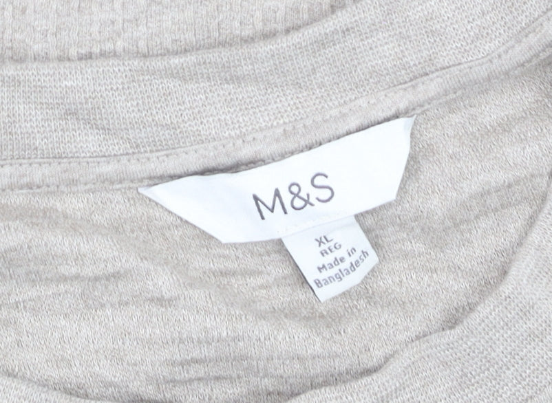 Marks and Spencer Men Beige Cotton Blend Crew Neck Short Sleeve T-Shirt XL