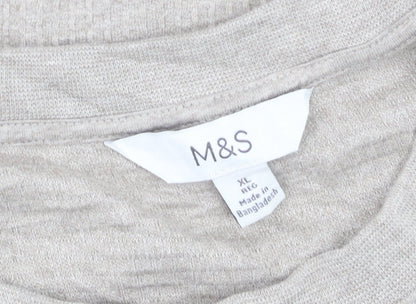Marks and Spencer Men Beige Cotton Blend Crew Neck Short Sleeve T-Shirt XL