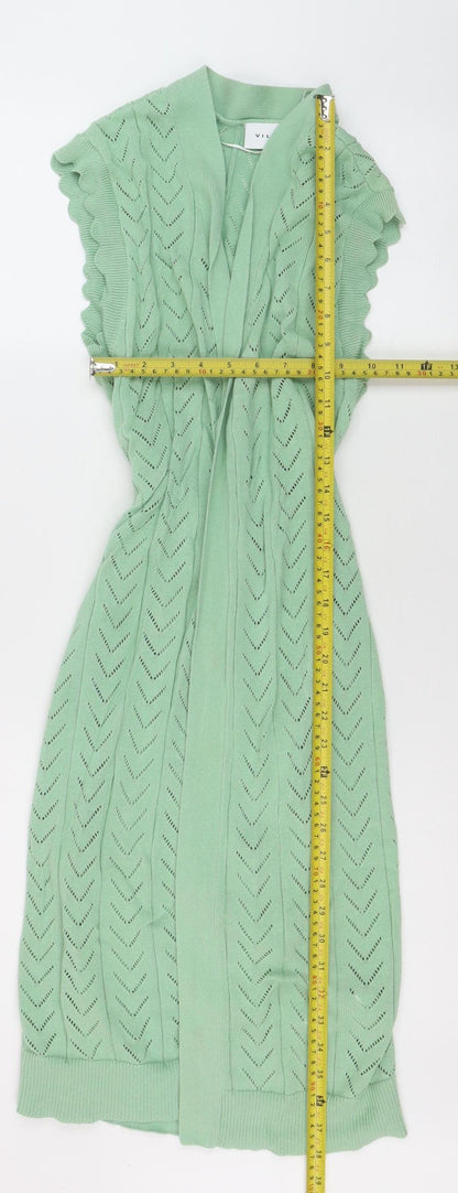 Vila Women Green Open Knit Sleeveless Belted Cardigan XS