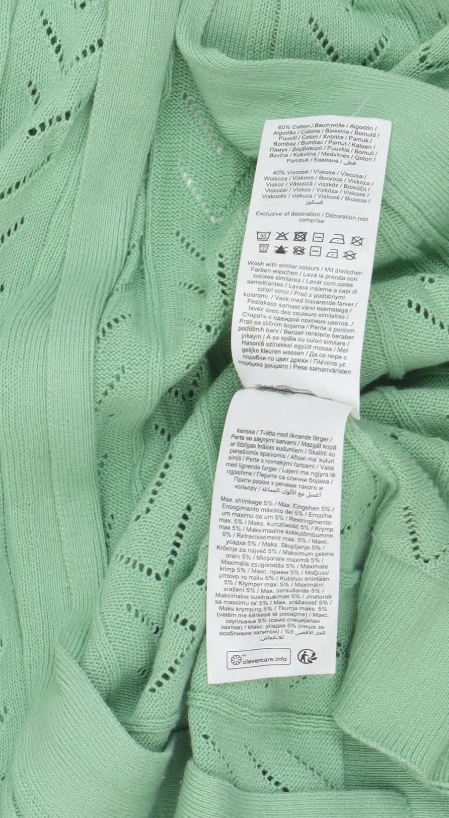 Vila Women Green Open Knit Sleeveless Belted Cardigan XS