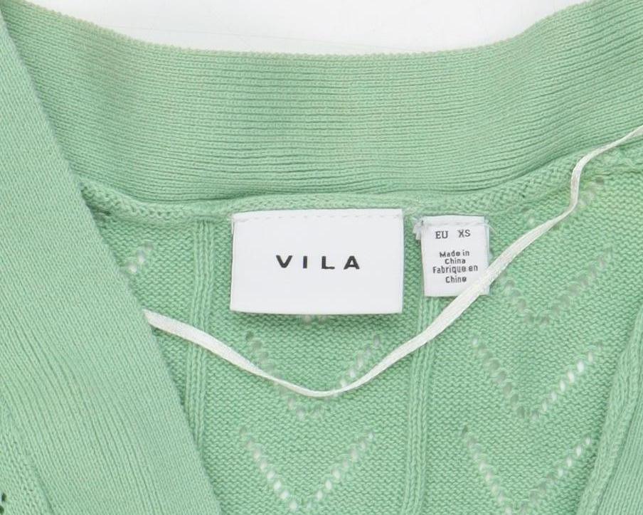 Vila Women Green Open Knit Sleeveless Belted Cardigan XS