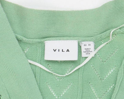 Vila Women Green Open Knit Sleeveless Belted Cardigan XS