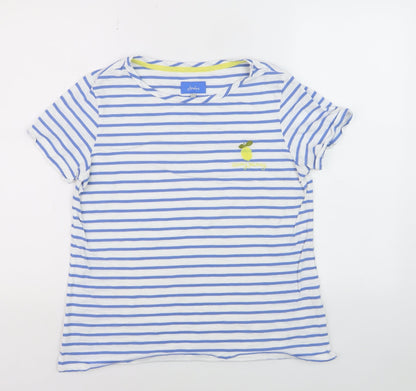 Joules Women's Blue Striped Embroidered Cotton T-Shirt UK 14