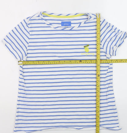 Joules Women's Blue Striped Embroidered Cotton T-Shirt UK 14