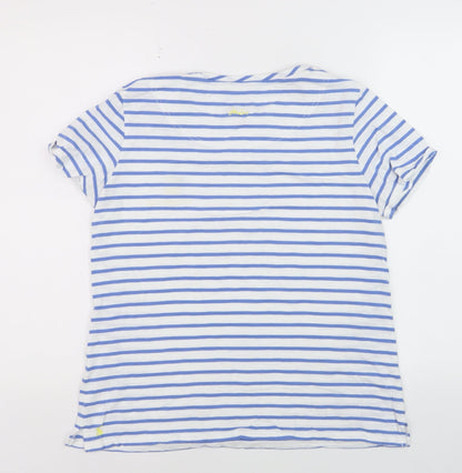 Joules Women's Blue Striped Embroidered Cotton T-Shirt UK 14