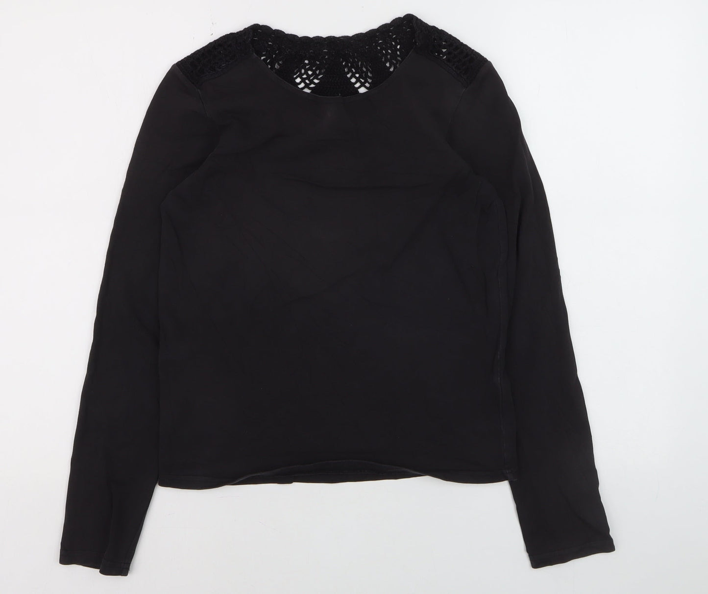 Marc O'Polo Women's Black Cotton Crochet Neck Long Sleeve Blouse XS