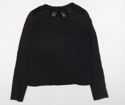 Marc O'Polo Women's Black Cotton Crochet Neck Long Sleeve Blouse XS