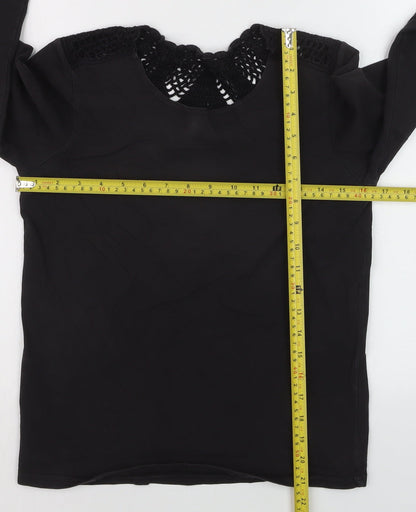Marc O'Polo Women's Black Cotton Crochet Neck Long Sleeve Blouse XS