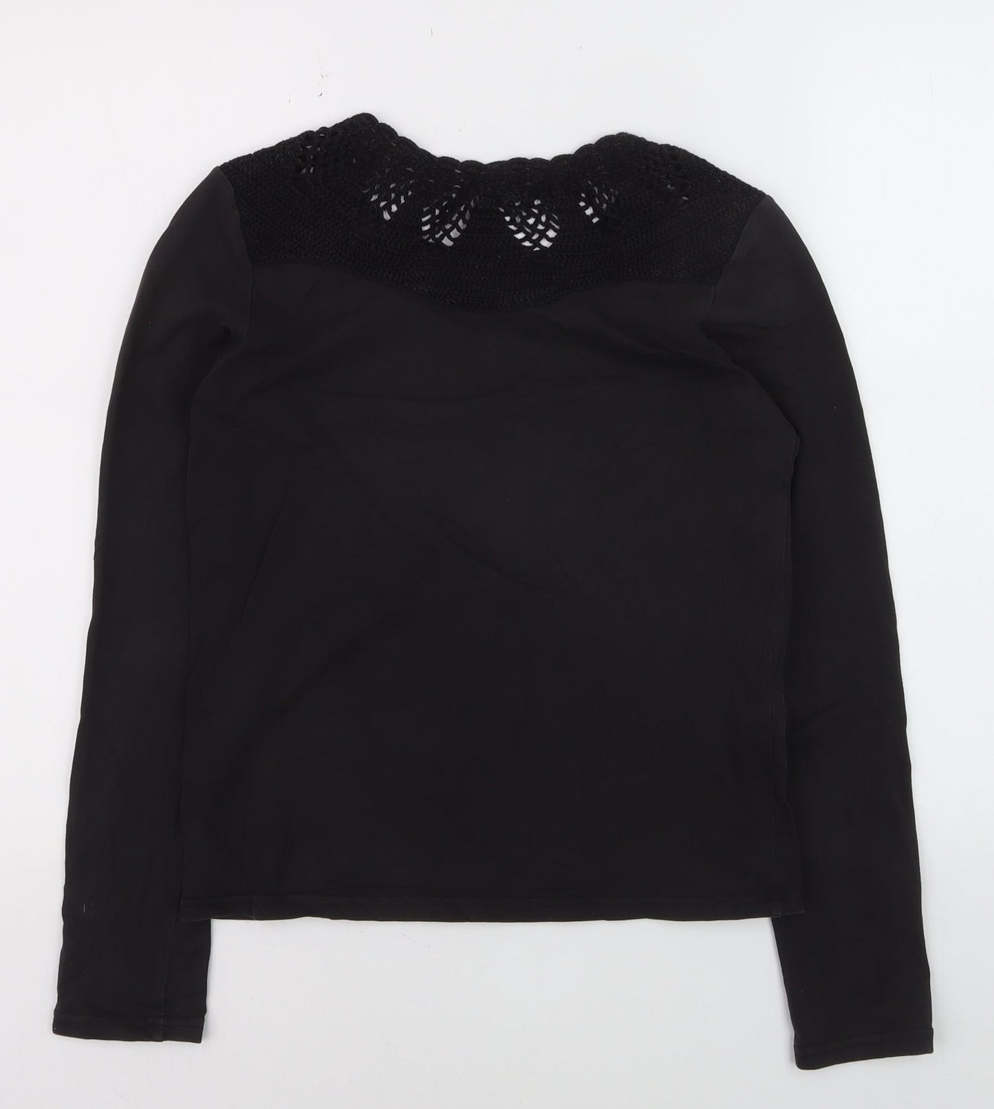 Marc O'Polo Women's Black Cotton Crochet Neck Long Sleeve Blouse XS