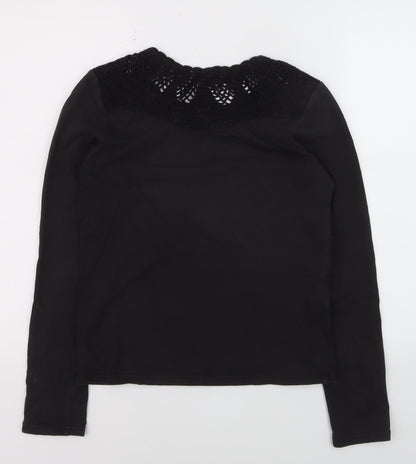 Marc O'Polo Women's Black Cotton Crochet Neck Long Sleeve Blouse XS