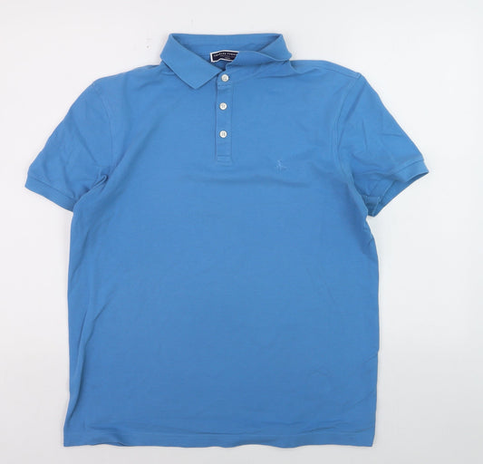 Charles Tyrwhitt Men's Blue Regular Fit Cotton Polo Shirt Medium