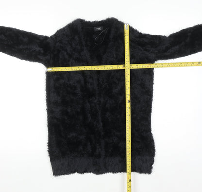 F&F Women’s Black Faux Fur Open Long Sleeve Cardigan Size 8