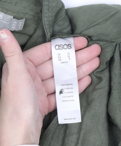 ASOS Women Green Size 10 Relaxed Collared Button-Up Shirt