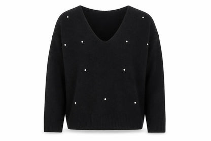 Marks & Spencer Women's Black Beaded V-Neck Jumper Size 10