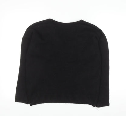 Marks and Spencer Women's Black Beaded V-Neck Jumper Size 10