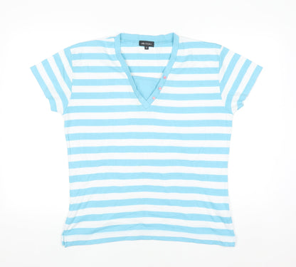 Ellie Louise Women Blue White Striped V-Neck Short Sleeve T-Shirt XL