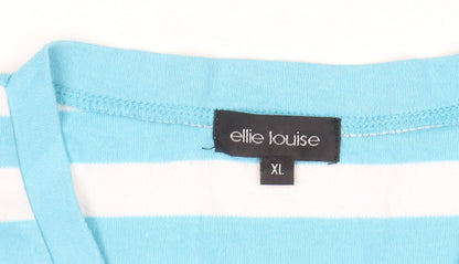 Ellie Louise Women Blue White Striped V-Neck Short Sleeve T-Shirt XL