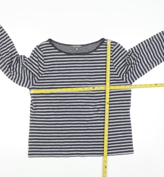 Laura Ashley Women's Blue Striped Boat Neck Long Sleeve Pullover Jumper Size 16