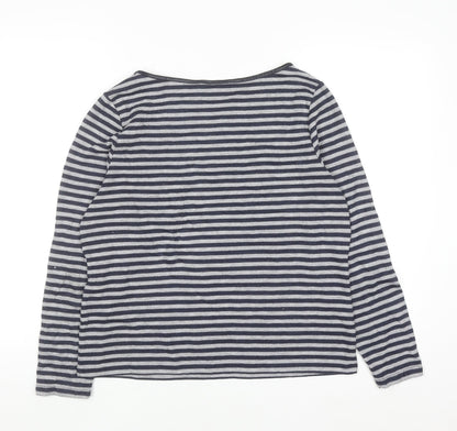 Laura Ashley Women's Blue Striped Boat Neck Long Sleeve Pullover Jumper Size 16