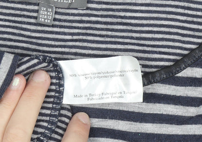 Laura Ashley Women's Blue Striped Boat Neck Long Sleeve Pullover Jumper Size 16