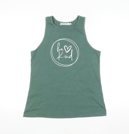 MISSLOOK Women's Green Cotton Blend 'Be Kind' Tank Top Size L