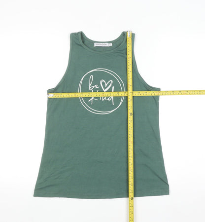 MISSLOOK Women's Green Cotton Blend 'Be Kind' Tank Top Size L