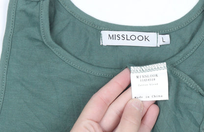 MISSLOOK Women's Green Cotton Blend 'Be Kind' Tank Top Size L