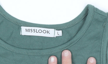 MISSLOOK Women's Green Cotton Blend 'Be Kind' Tank Top Size L