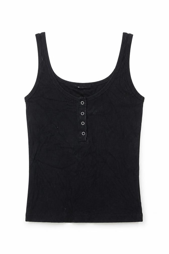 Zara Women Black Basic Ribbed Tank Top Size S Cotton Blend