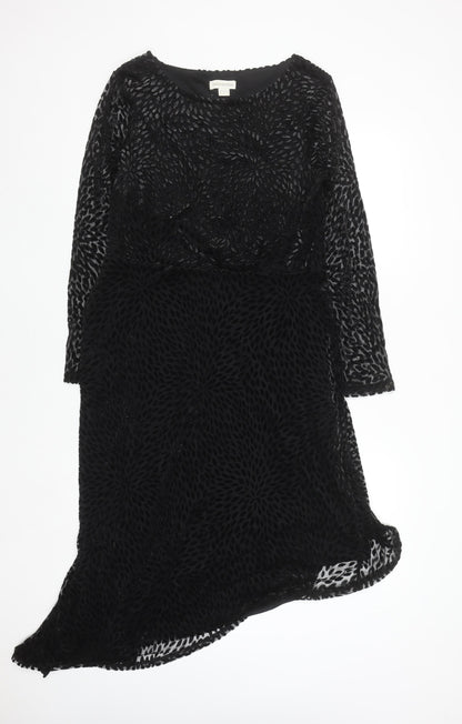 Monsoon Women Black Size 14 Sheath Knee Length Velvet Dress