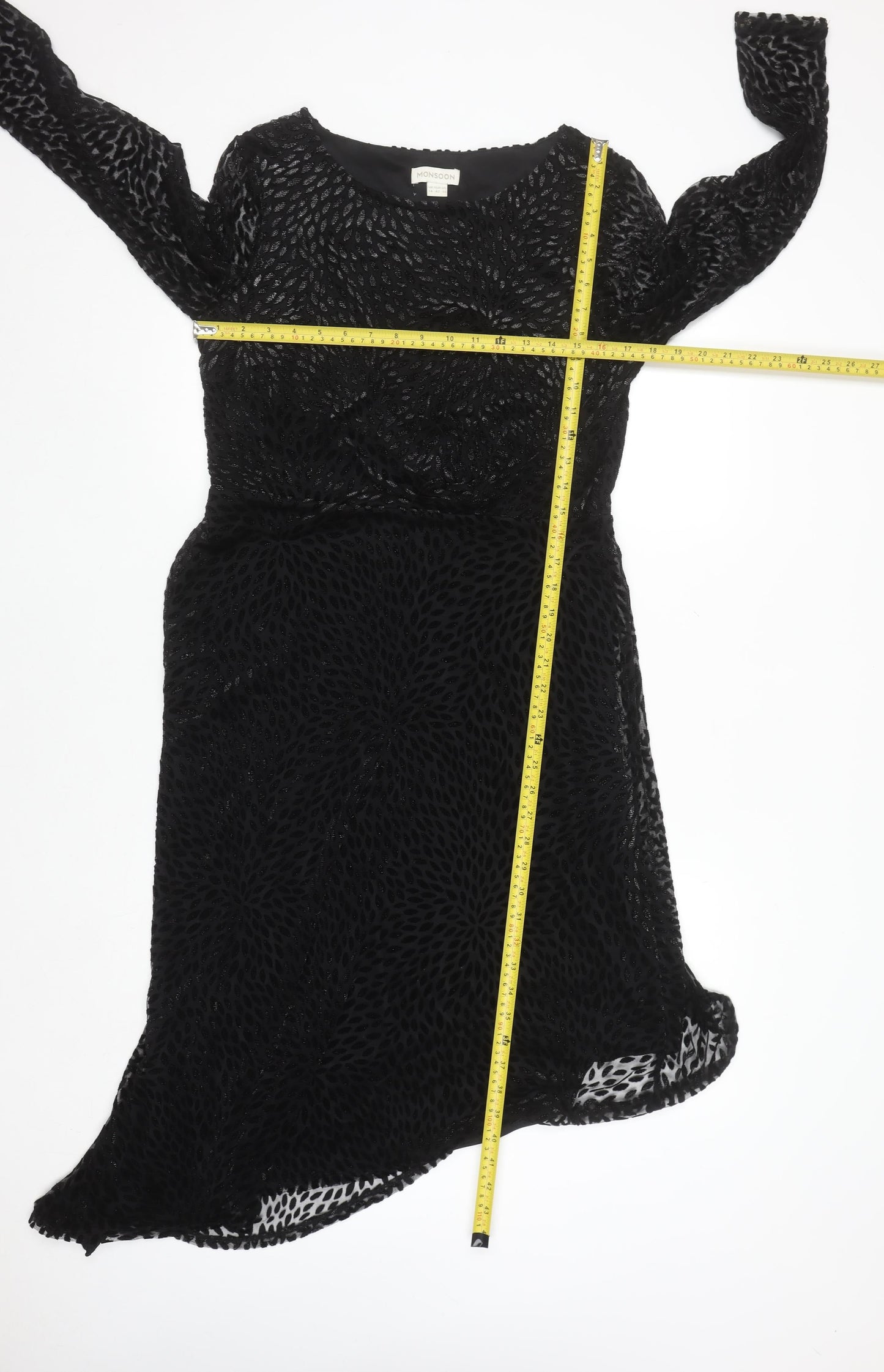 Monsoon Women Black Size 14 Sheath Knee Length Velvet Dress
