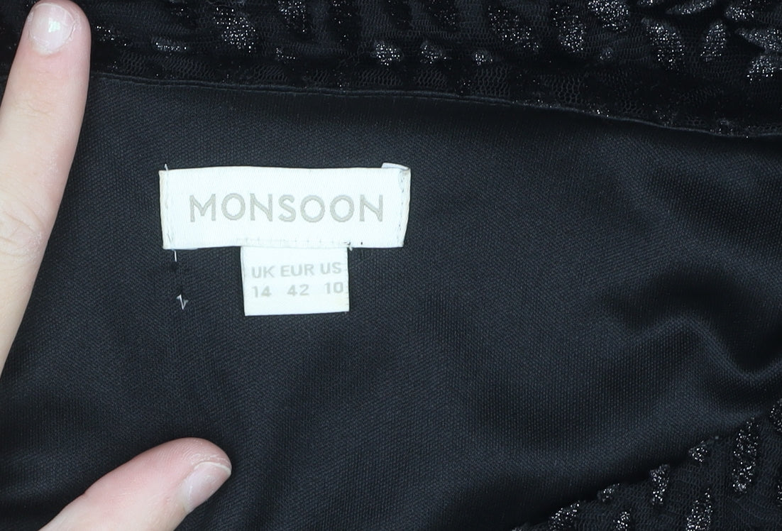 Monsoon Women Black Size 14 Sheath Knee Length Velvet Dress
