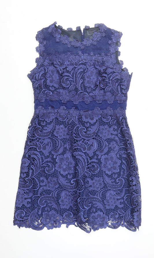 Red Chilli Women's Blue Lace Sleeveless Sheath Party Dress Size 14