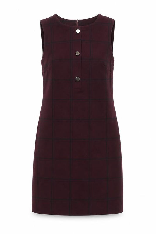 Front view of Dunnes Women Brown Check Sleeveless Pinafore Dress, size 10