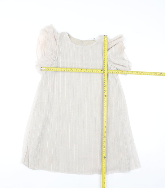 H&M Girls Beige A-Line Flutter Sleeve Party Dress 8-9 Years