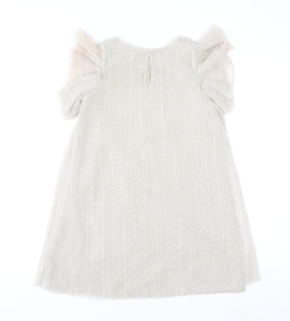 H&M Girls Beige A-Line Flutter Sleeve Party Dress 8-9 Years