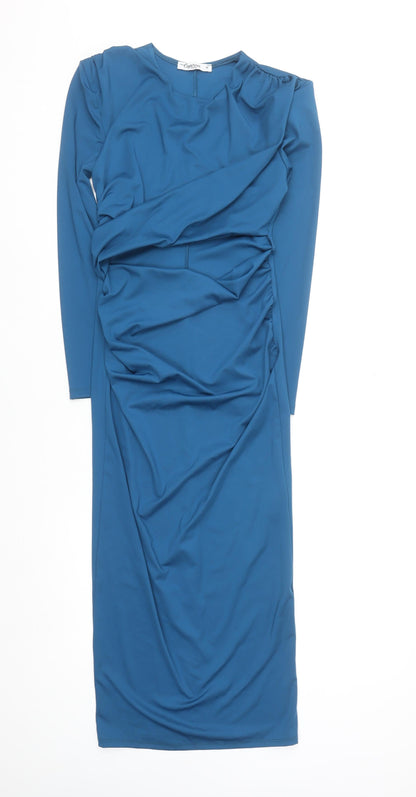 Copperrose Paris Women Blue Bodycon Midi Dress Size M Long Sleeve