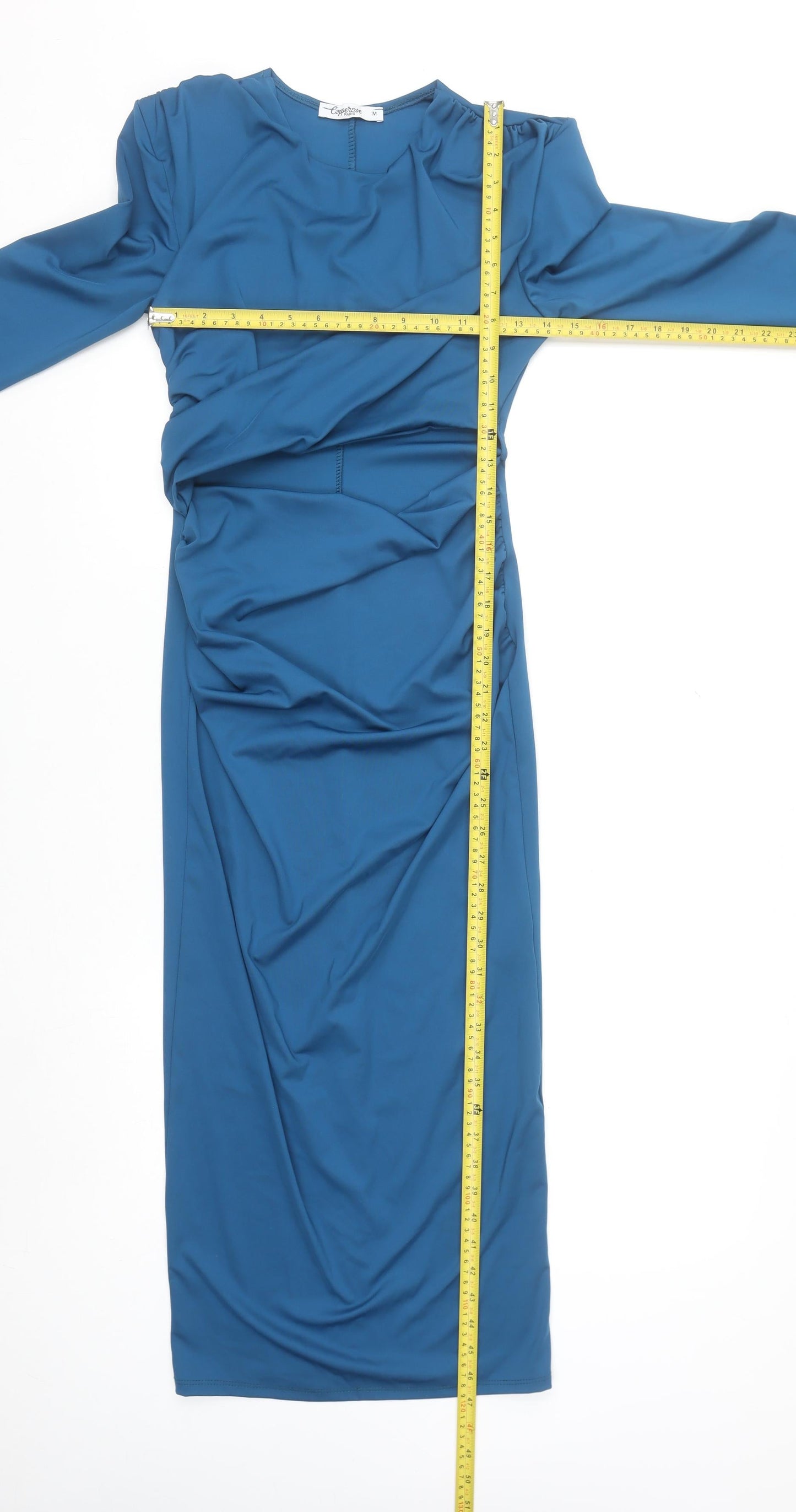 Copperrose Paris Women Blue Bodycon Midi Dress Size M Long Sleeve
