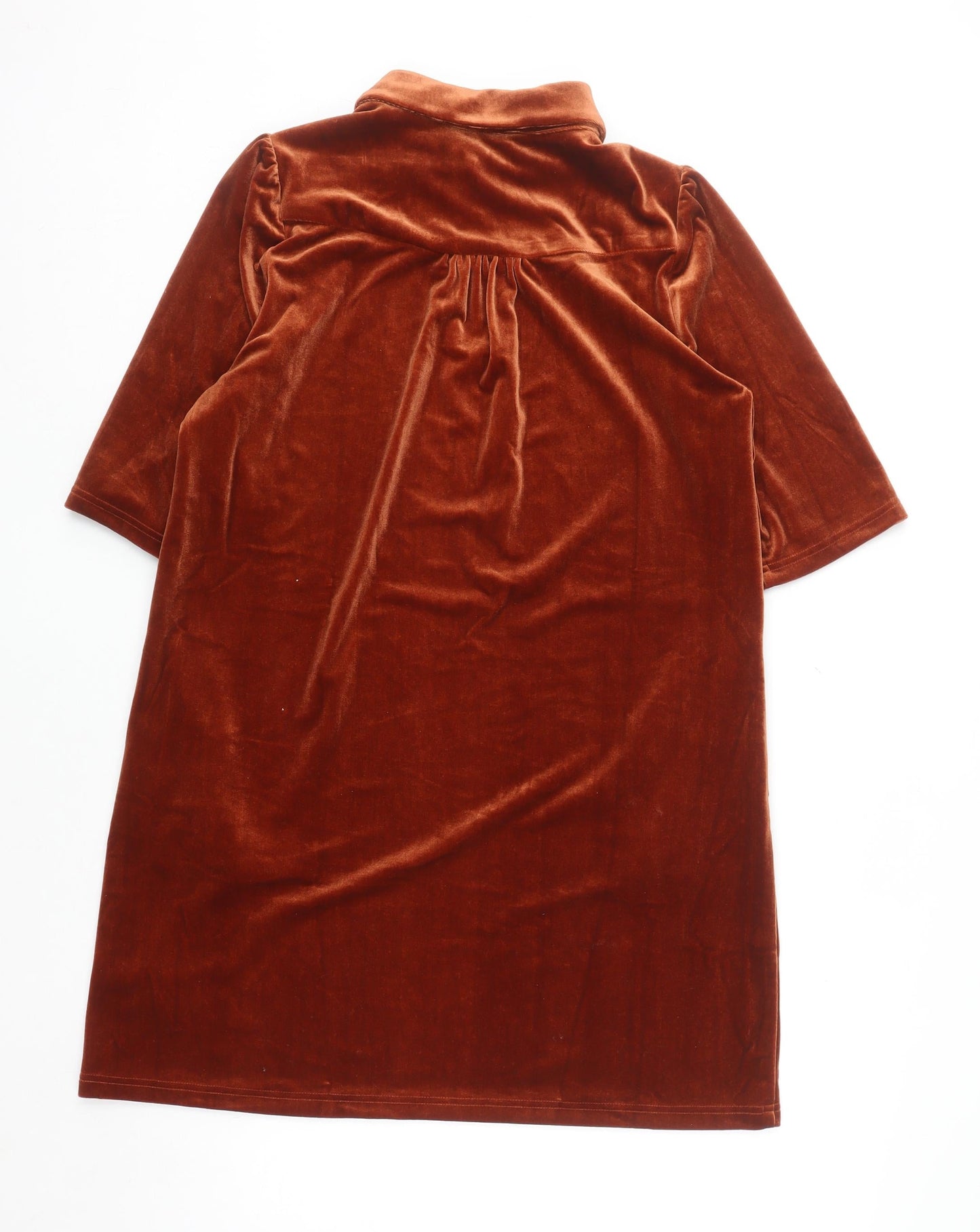 Traffic People Women Brown Velvet Shift Dress M Collared Keyhole Party
