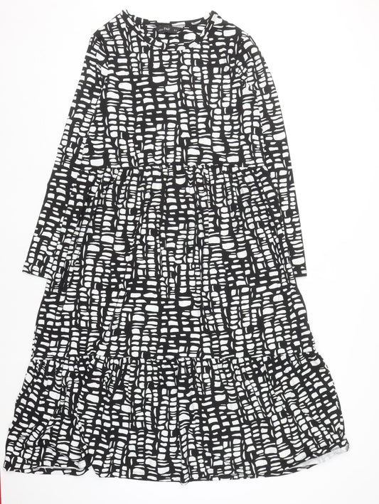F&F Women's Black Geometric Midi Fit & Flare Dress Size 12