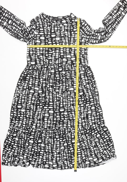 F&F Women's Black Geometric Midi Fit & Flare Dress Size 12