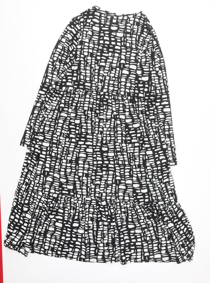 F&F Women's Black Geometric Midi Fit & Flare Dress Size 12