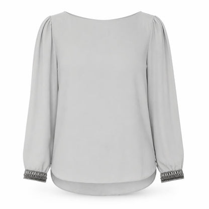 Wallis Women Grey Long Sleeve Beaded Blouse Size L