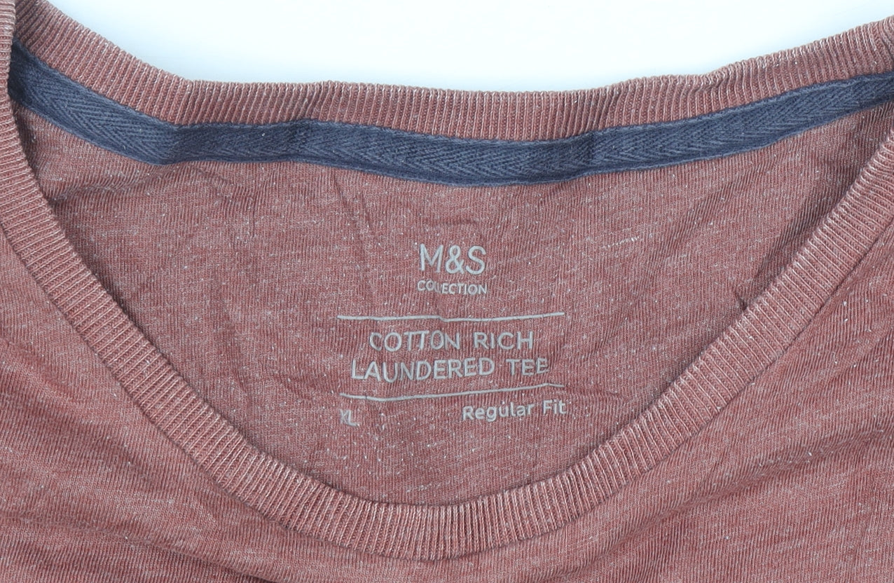 Marks and Spencer Men's Brown XL Graphic Cotton T-Shirt Regular Fit