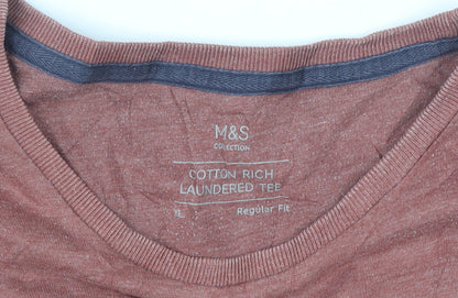 Marks and Spencer Men's Brown XL Graphic Cotton T-Shirt Regular Fit