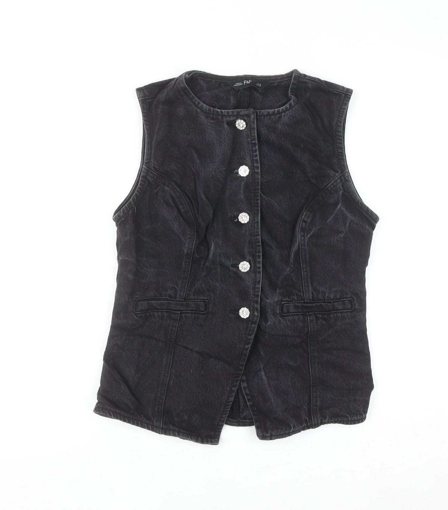 F&F Women's Black Velvet Buttoned Waistcoat UK 10